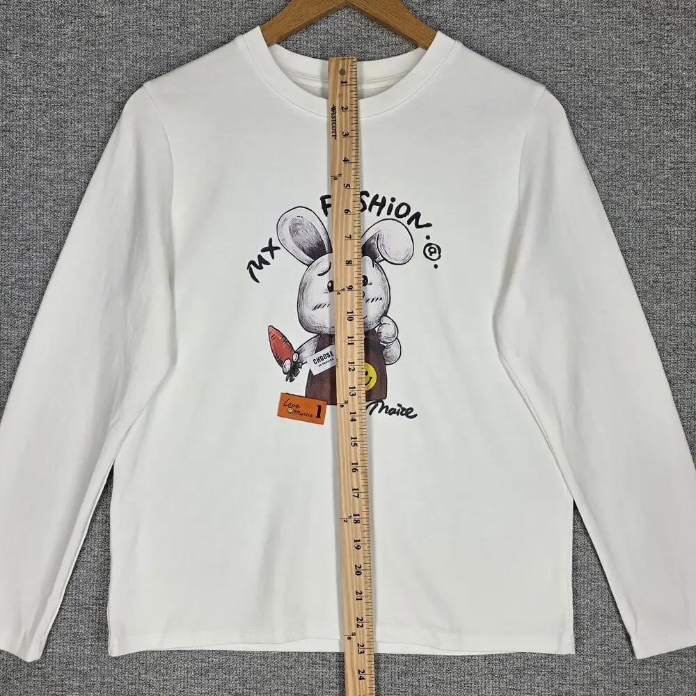 MX FASHION WOMEN’S LONG‑SLEEVE CARTOON GRAPHIC TOP – WHITE –  MEDIUM MEASURED